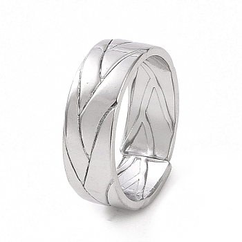 304 Stainless Steel Grooved Cuff Ring for Women, Stainless Steel Color, Inner Diameter: 17mm