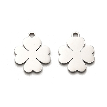 316 Surgical Stainless Steel Charms, Laser Cut, Clover Charm, Stainless Steel Color, 15x12.5x1mm, Hole: 1.6mm