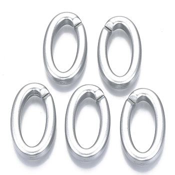 Opaque Spray Painted Acrylic Linking Rings, Quick Link Connectors, for Cable Chains Making, Oval, Silver, 35x19x6mm, Inner Diameter: 26x10mm, about 240pcs/500g