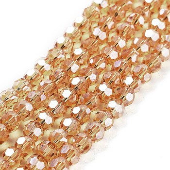 Electroplate Transparent Glass Beads Strands, Faceted(32 Facets), Round, Pearl Luster Plated, Camel, 6mm, Hole: 1mm, about 98~100pcs/strand, 20.39~20.59 inch(51.8~52.3cm)