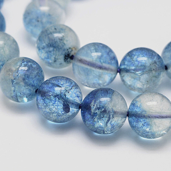 Dyed Round Natural Crackle Quartz Beads Strands, Sky Blue, 8mm, Hole: 1mm, about 48pcs/strand, 15.5 inch