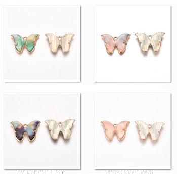 Light Gold Plated Alloy Pendants, with Acrylic, Butterfly, Mixed Color, 15.5x22x2.7mm, Hole: 1.8x3mm, 20pcs/set