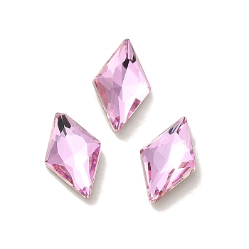 Glass Rhinestone Cabochons, Point Back & Back Plated, Faceted, Rhombus, Light Rose, 10x6x2.5mm