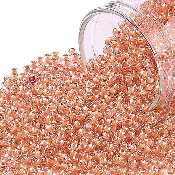 TOHO Round Seed Beads, Japanese Seed Beads, (985) Inside Color Crystal/Salmon Lined, 11/0, 2.2mm, Hole: 0.8mm, about 1110pcs/bottle, 10g/bottle