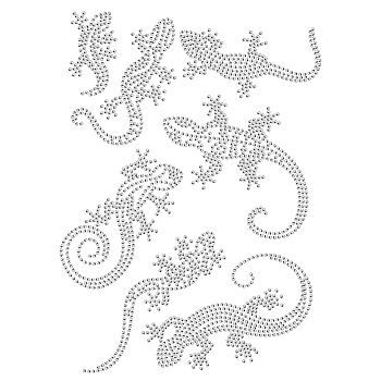 Glass Hotfix Rhinestone, Iron on Appliques, Costume Accessories, for Clothes, Bags, Pants, Gecko Pattern, 297x210mm