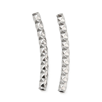 304 Stainless Steel Tube Beads, Diamond Cut, Curved Tube, Golden, 20x2mm, Hole: 1mm