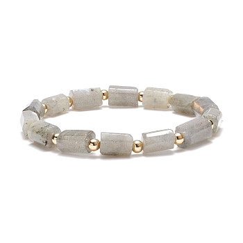 Natural Labradorite Column Beaded Stretch Bracelet, Gemstone Jewelry for Women, Inner Diameter: 2-1/8 inch(5.4cm)