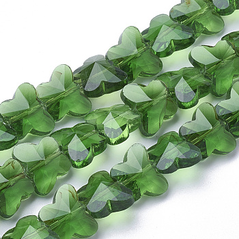Transparent Glass Beads, Faceted, Butterfly, Green, 12x14.5x7.5mm, Hole: 1mm