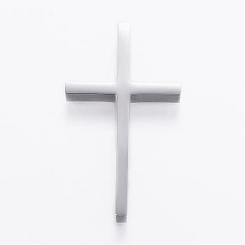 304 Stainless Steel Pendants, Latin Cross, Stainless Steel Color, 42x24x5mm, Hole: 3.5mm