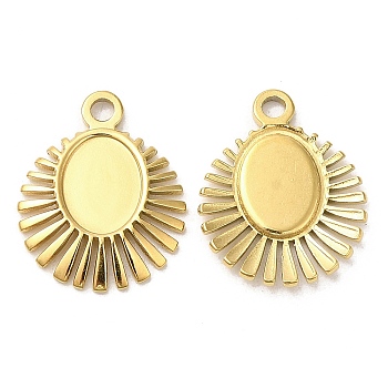 Ion Plating(IP) 304 Stainless Steel Pendant Cabochon Settings, Sun Charms, Real 18K Gold Plated, Tray: 8x6mm, 16.5x13x2mm, Hole: 1.6mm