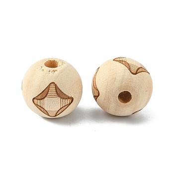 Natural Theaceae Wood Beads, Laser Engraved, Round with Rhombus Pattern, BurlyWood, 20mm, Hole: 5mm, 20pcs/bag