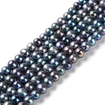 Natural Cultured Freshwater Pearl Beads Strands, Potato, Grade 3A++, Dyed, Black, 6~7x6~7mm, Hole: 0.9mm, about 58pcs/strand, 14.17~14.33''(36~36.4cm)