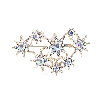 Star Rhinestone Pins, Alloy Brooches for Girl Women Gift, Golden, 34x55mm