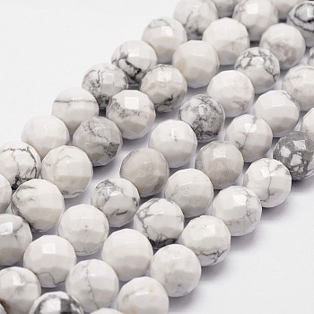 Natural Howlite Beads Strands, Faceted, Round, 12mm, Hole: 1mm, about 31pcs/strand, 14.9 inch~15.1 inch