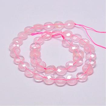 Natural Rose Quartz Beads Strands, Faceted, Flat Round, Pink, 10x5mm, Hole: 1mm, 38pcs/strand, 15.2 inch(38.5cm)