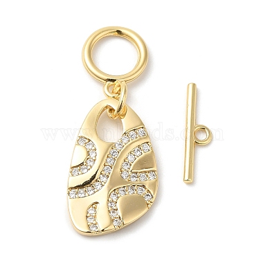 Real 18K Gold Plated Clear Leaf Brass+Cubic Zirconia Toggle Clasps