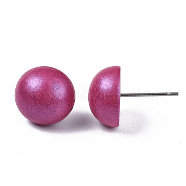 Pearlized Half Round Schima Wood Earrings for Girl Women(EJEW-N048-001-10)-3