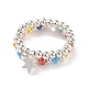 2Pcs 2 Style Glass & Brass Beaded Stretch Finger Rings with Charms for Women(RJEW-JR00480)-4