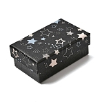 Star Print Paperboard Jewelry Gift Boxes, with Sponge Inside, for Rings, Earrings and Pendants, Rectangle, Black, 8.1x5.1x3.2cm(CON-K016-01C)