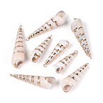 Electroplate Natural Spiral Shell Pendants, Shell Shape Charms, with Brass Loops, Golden, Seashell Color, 31~48x9~13x9~13mm, Hole: 1.8~2mm(SSHEL-T018-07)