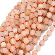 Natural Red Aventurine Beads Strands, with Seed Beads, Faceted, Bicone, Double Terminated Point Prism Beads, 7~8x7~8mm, Hole: 0.8mm, about 38pcs/strand, 15.35 inch(39cm)(G-O201B-61A)