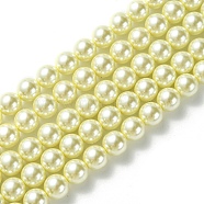 Grade A Glass Pearl Beads, Pearlized, Round, Beige, 10mm, Hole: 0.7~1.1mm, about 40pcs/Strand, 16''(40.64cm)(HY-J001-10mm-HX003)