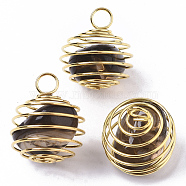 Iron Wrap-around Spiral Bead Cage Pendants, with Natural Smoky Quartz Beads inside, Round, Golden, 21x24~26mm, Hole: 5mm(IFIN-R239-03G)