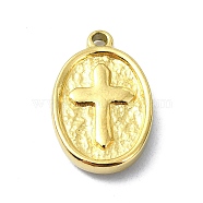 Ion Plating(IP) 304 Stainless Steel Pendants, Real 18K Gold Plated, Oval with Cross, 16.5x10.5x2.5mm, Hole: 1.5mm(STAS-B058-27G-03)