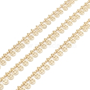 Brass Link Chains, with Smiling Face Charms, Unwelded, with Spool, Real 18K Gold Plated, 3x2x0.4mm(CHC-M025-27G)