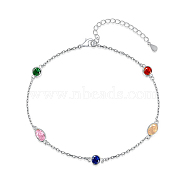 Colorful 925 Sterling Silver Pave Geometric Cubic Zirconia Link Bracelets, Silver, 7-1/2 inch(19cm)(VU2823-2)