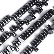Non-magnetic Synthetic Hematite Multi-Strand Links, Two-Hole, Pointed Rectangle, 6.5x2.5x3.5mm, Hole: 1mm, about 146pcs/strand, 15.86 inch(40.3cm)(G-I273-23)