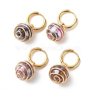 Round Natural Agate Beads Dangle Huggie Hoop Earrings, Spiral Wire Wrap Stone Beads Drop Earrings for Women, Golden, Indigo, 30mm, Pin: 1mm(EJEW-JE04718-04)