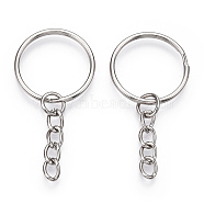 Iron Split Key Rings with Chain, Keychain Findings, Platinum, 52.5mm, clasp: 25x2mm(FIND-B028-19P)