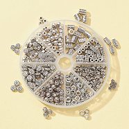 372Pcs 8 Style Tibetan Style Alloy Beads, Flower & Round & Rondelle & Column & Barrel & Cuboid & Flat Round, Antique Silver, 6~10.5x3.5~7mm, Hole: 1~3.5mm(FIND-FS0001-32)