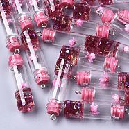 Glass Bottle Decorations, with Resin & Dried Flower, Resin Tampions and Iron Findings, Cerise, 42~44x11mm, Hole: 2mm(X-GLAA-S181-03J)