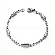 304 Stainless Steel Cable Chain Bracelets, with Tube Beads and Lobster Claw Clasps, Stainless Steel Color, 7-5/8 inch(195mm), 3mm(BJEW-M125-02P)