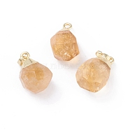 Natural Citrine Pendants, with Brass Bails, Faceted, Teardrop, Golden, 19~21x12~14x11~15mm, Hole: 5x3mm(G-G845-07G-10)