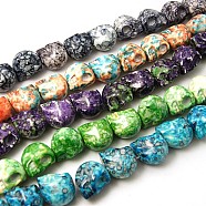 Synthetic Ocean White Jade Beads Strands, Dyed, Halloween, Skull, Mixed Color, 12x10x12mm, Hole: 1mm, about 33~34pcs/strand, 15.35 inch(G-C210-12x10mm-M)