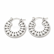 304 Stainless Steel Leaf Wrap Hoop Earrings for Women, Stainless Steel Color, 23x22x2mm, Pin: 0.7mm(EJEW-F283-07P)