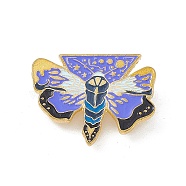 Moth Enamel Pin, Light Gold Alloy Brooch for Backpack Clothes, Planet Pattern, 23.5x30.5x1.5mm, Pin: 0.6mm(JEWB-P015-J03)