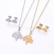 304 Stainless Steel Jewelry Sets, Stud Earrings and Pendant Necklaces, Tree, Mixed Color, Necklace: 17.7 inch(45cm), Stud Earrings: 11x10.5x1.2mm, Pin: 0.8mm(SJEW-O090-19)