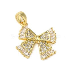 Brass Micro Pave Cubic Zirconia Pendants, Real 18K Gold Plated, Bowknot, 17.5x18x3.5mm, Hole: 4.5x3mm(KK-E105-01G-01)