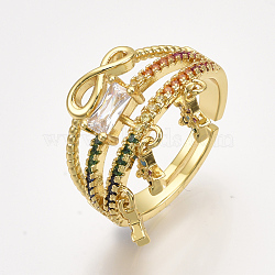 Adjustable Brass Micro Pave Cubic Zirconia Finger Rings, with Infinity and Star, Golden, Size 8, 18mm(RJEW-S044-007)