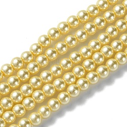 Grade A Glass Pearl Beads, Pearlized, Round, Moccasin, 4mm, Hole: 0.7~1.1mm, about 100pcs/Strand, 16''(40.64cm)(HY-J001-4mm-HX013)