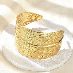 304 Stainless Steel Cuff Bangles for Women, Feather, Texture, PVD Vacuum Plating, Long-Lasting Plated, Golden, Inner Diameter: 2-1/4 inch(5.85cm)(BJEW-Z096-02G)