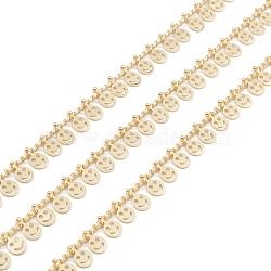 Brass Link Chains, with Smiling Face Charms, Unwelded, with Spool, Real 18K Gold Plated, 3x2x0.4mm(CHC-M025-27G)