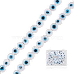 Handmade Evil Eye Lampwork Flat Round Beads Strands, White, 6x3mm, Hole: 1mm, about 65pcs/strand, 14''(35.56cm), 2strands/box(LAMP-SZ0001-01A)