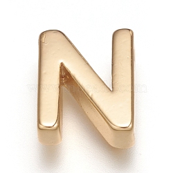 Brass Charms, Long-Lasting Plated, Real 18K Gold Plated, Letter.N, N: 8.5x7x3mm, Hole: 1.2mm(X-ZIRC-I037-01N-G)
