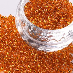 12/0 Glass Seed Beads, Silver Lined Round Hole, Round, Orange Red, 2mm, Hole: 1mm, about 30000 beads/pound(SEED-A005-2mm-29)