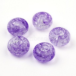 Transparent Crackle Acrylic Beads, Large Hole Beads, Rondelle, Purple, 14x8mm, Hole: 5.5mm, about 510pcs/500g(MACR-E025-30H)